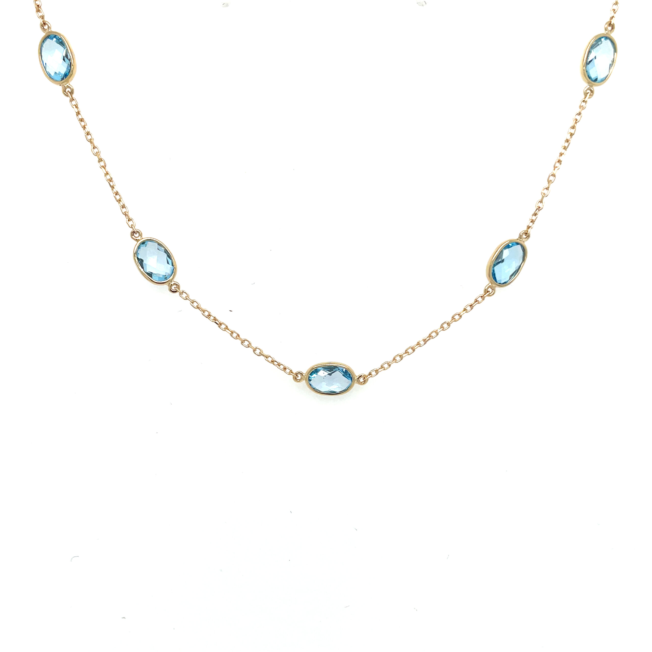 Yellow Gold Swiss Blue Topaz Briolette Station Necklace