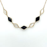 Yellow Gold Mother of Pearl & Black Onyx Briolette Station Necklace