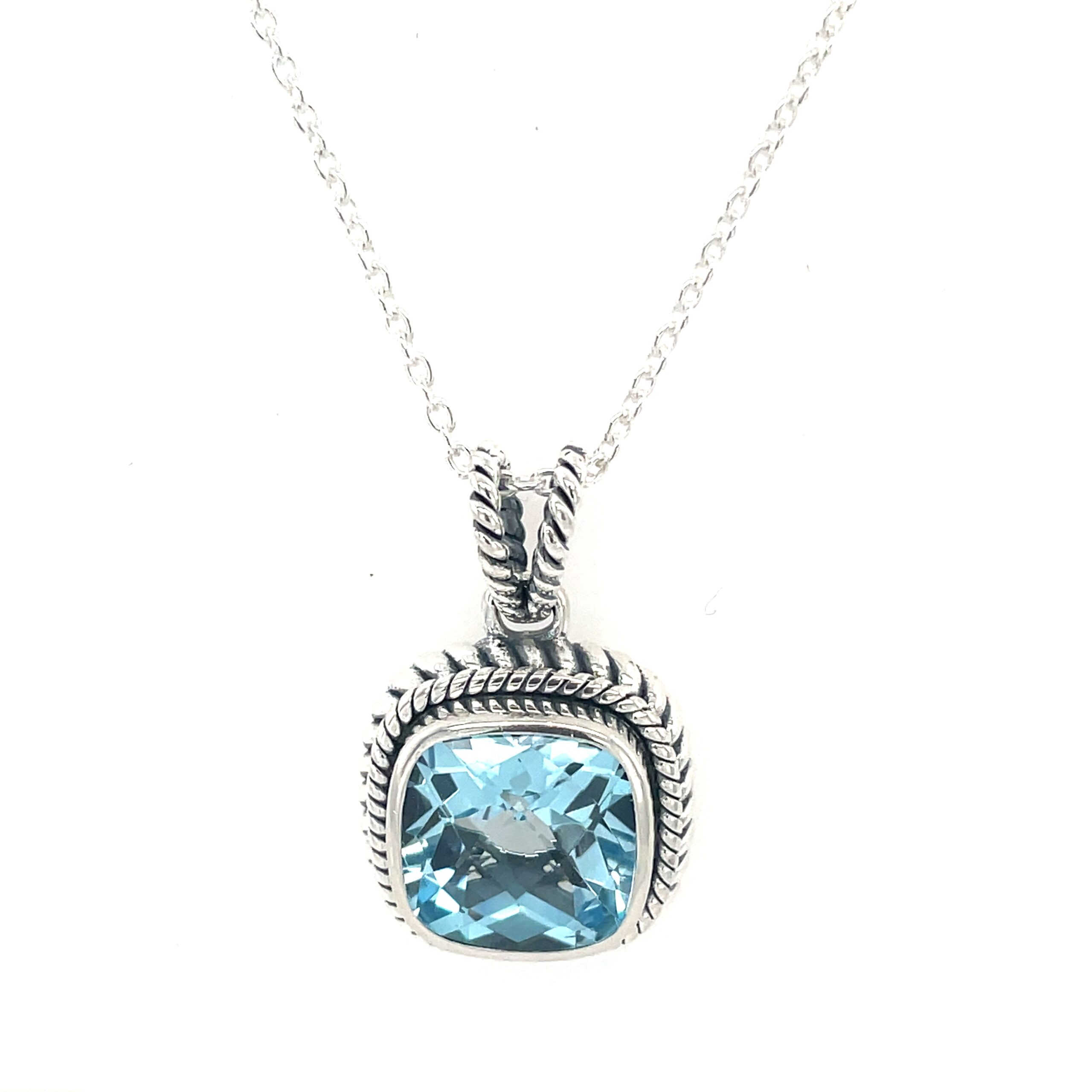 Sterling Silver Antique-Style Blue Topaz Necklace