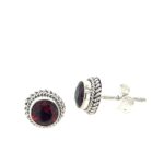 Sterling Silver Bezel Set Garnet Earrings