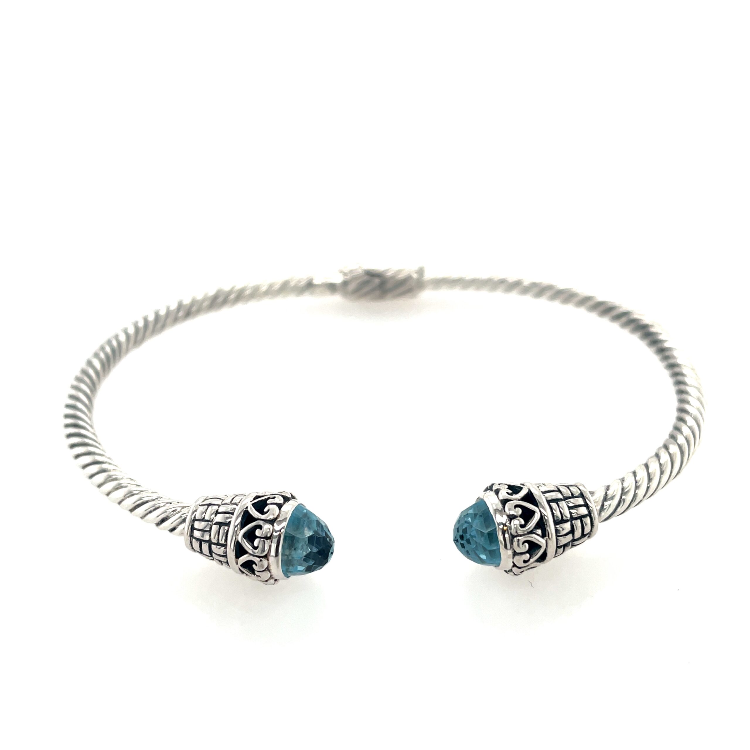 Sterling Silver Cuff Bracelet with Blue Topaz Endcaps