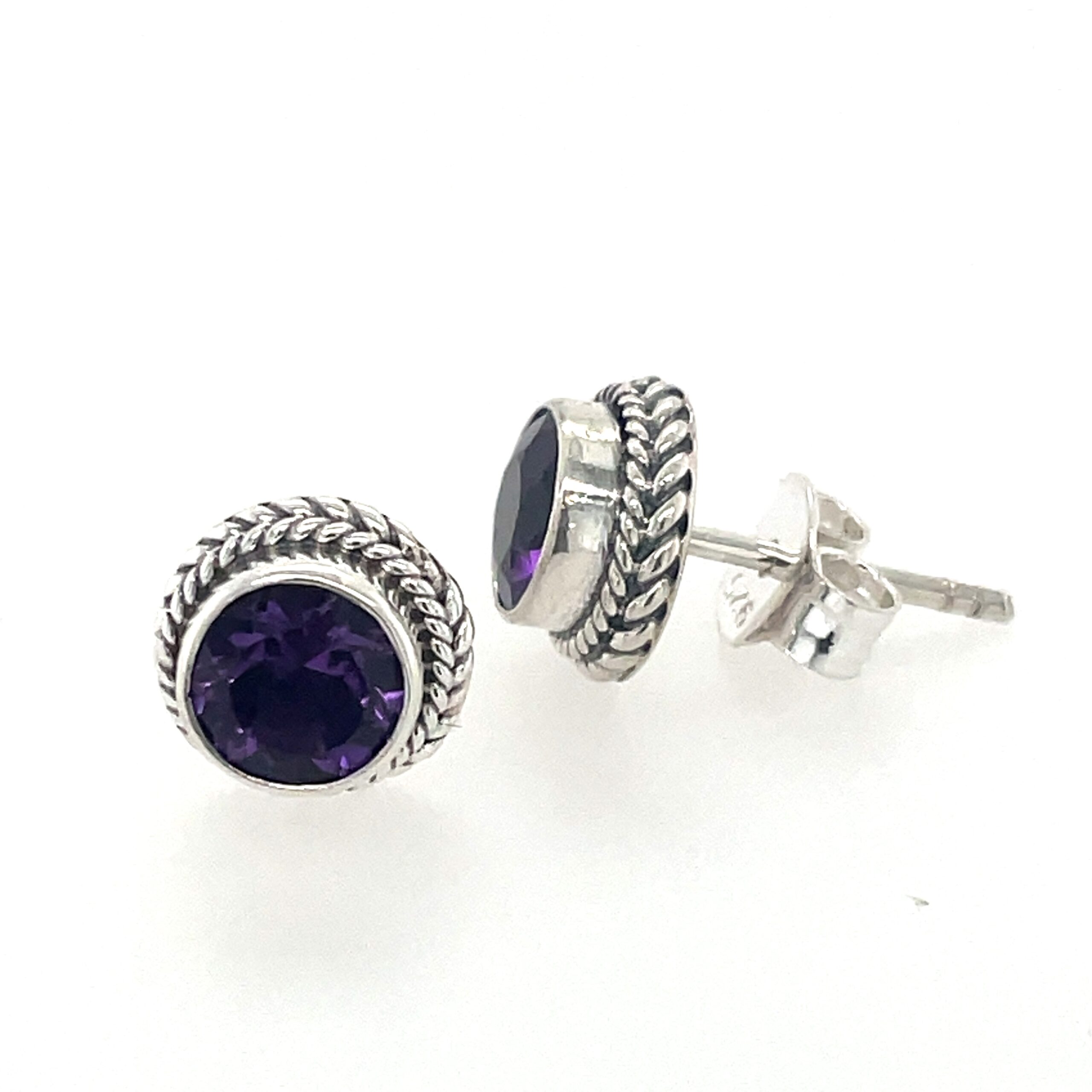 Sterling Silver Bezel Set Amethyst Earrings