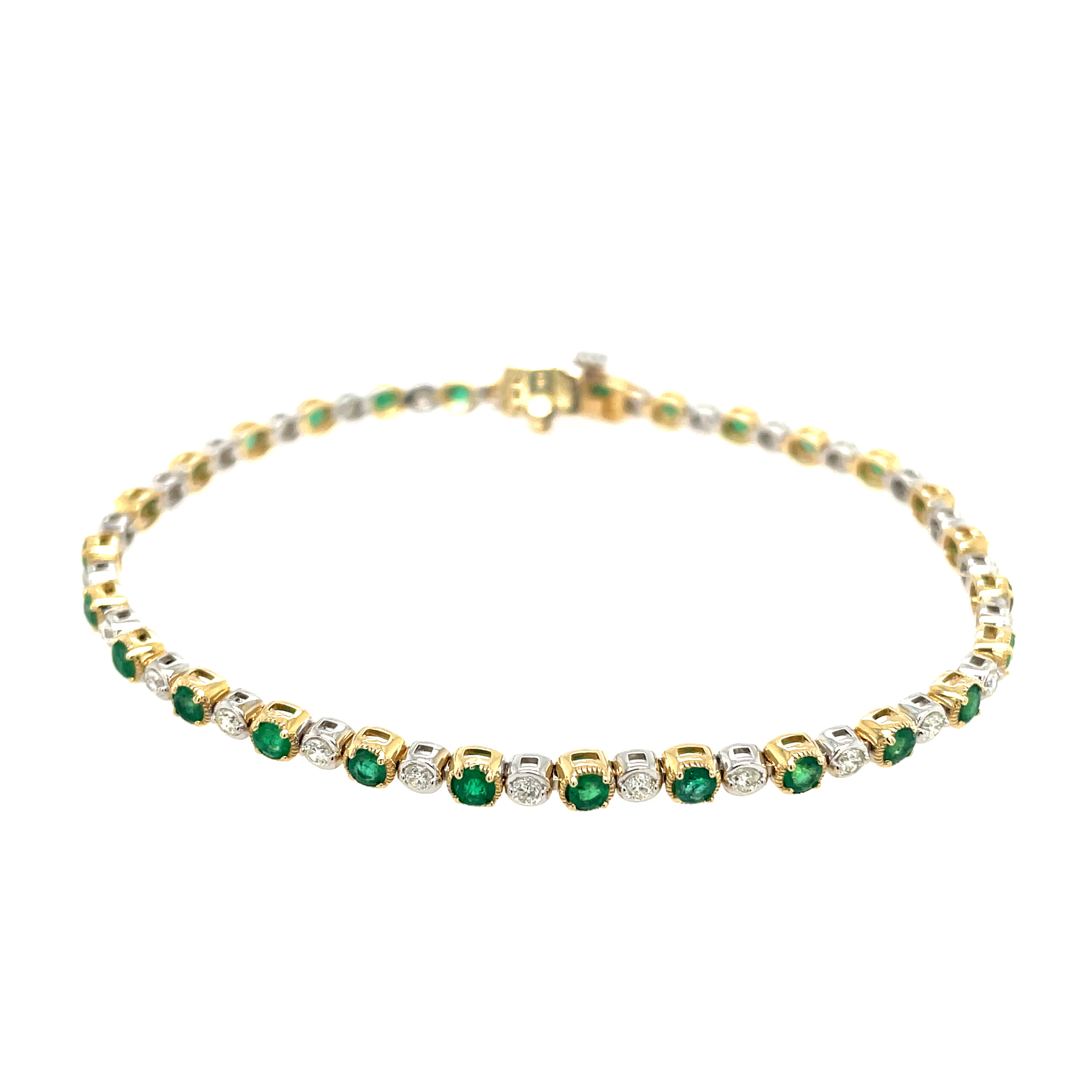 Yellow Gold Emerald and Diamond Tennis Bracelet