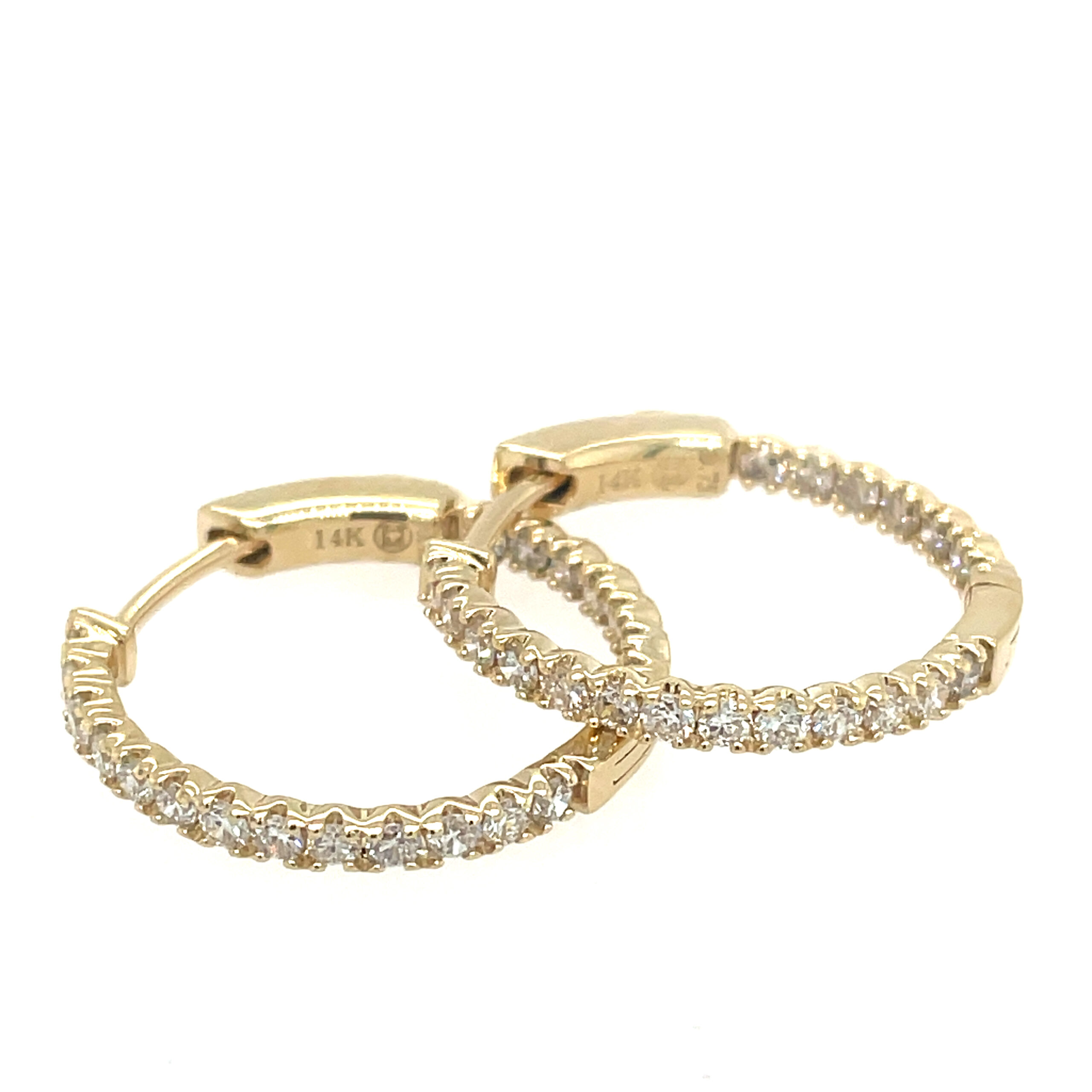 Yellow Gold Diamond In and Out Hoop Earrings