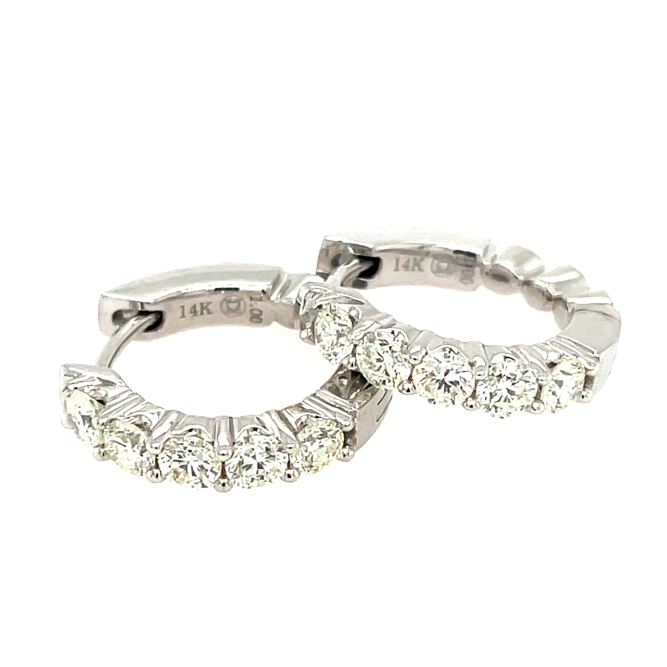 White Gold Diamond Huggie Hoop Earrings