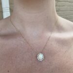 Yellow Gold Opal Pendant Necklace with Scalloped Diamond Halo