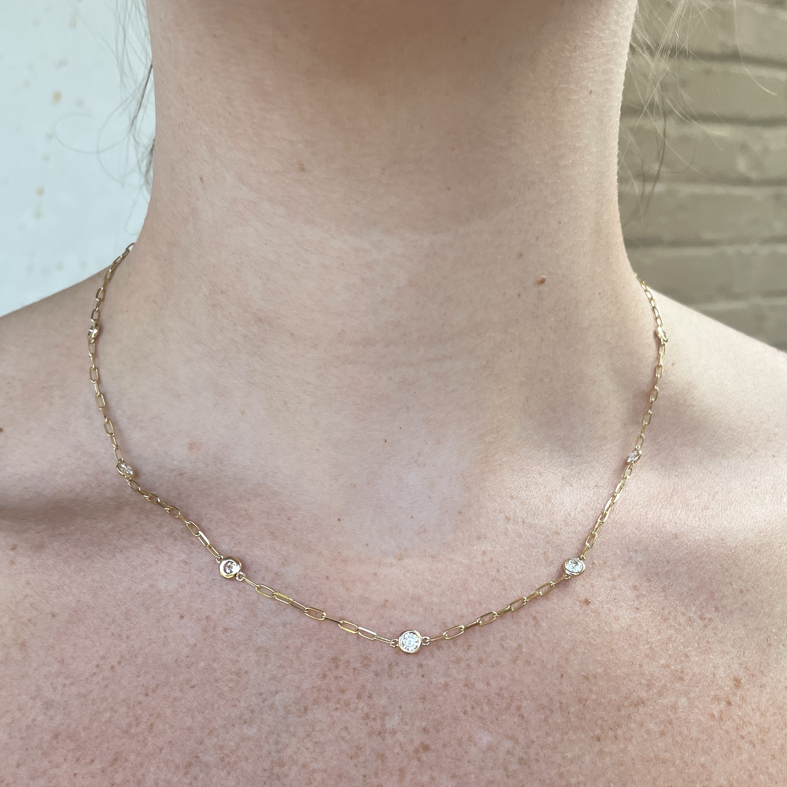 Yellow Gold Diamond Station Necklace