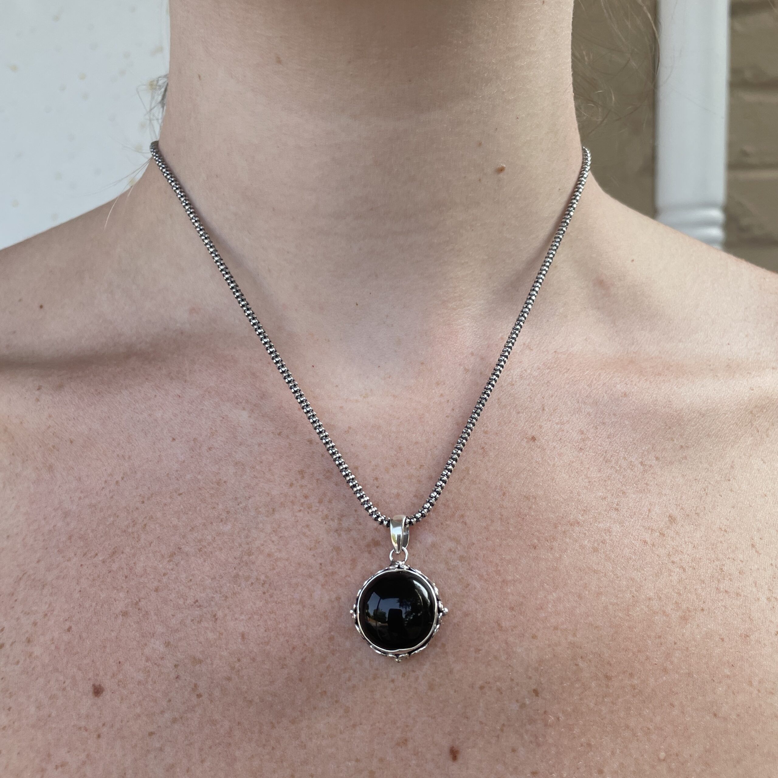 Sterling Silver Antique-Inspired Onyx Necklace