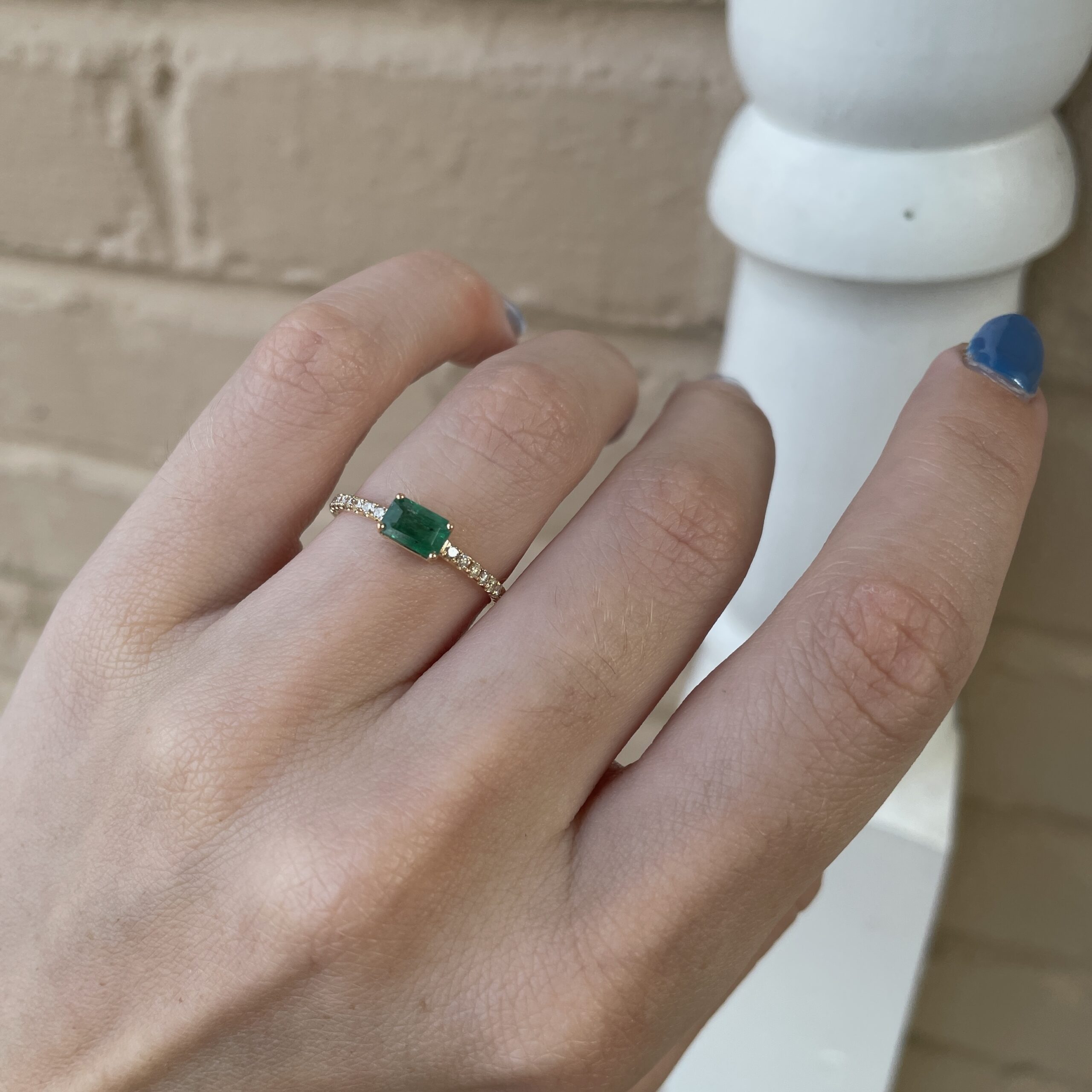 Yellow Gold Emerald Band with Diamonds