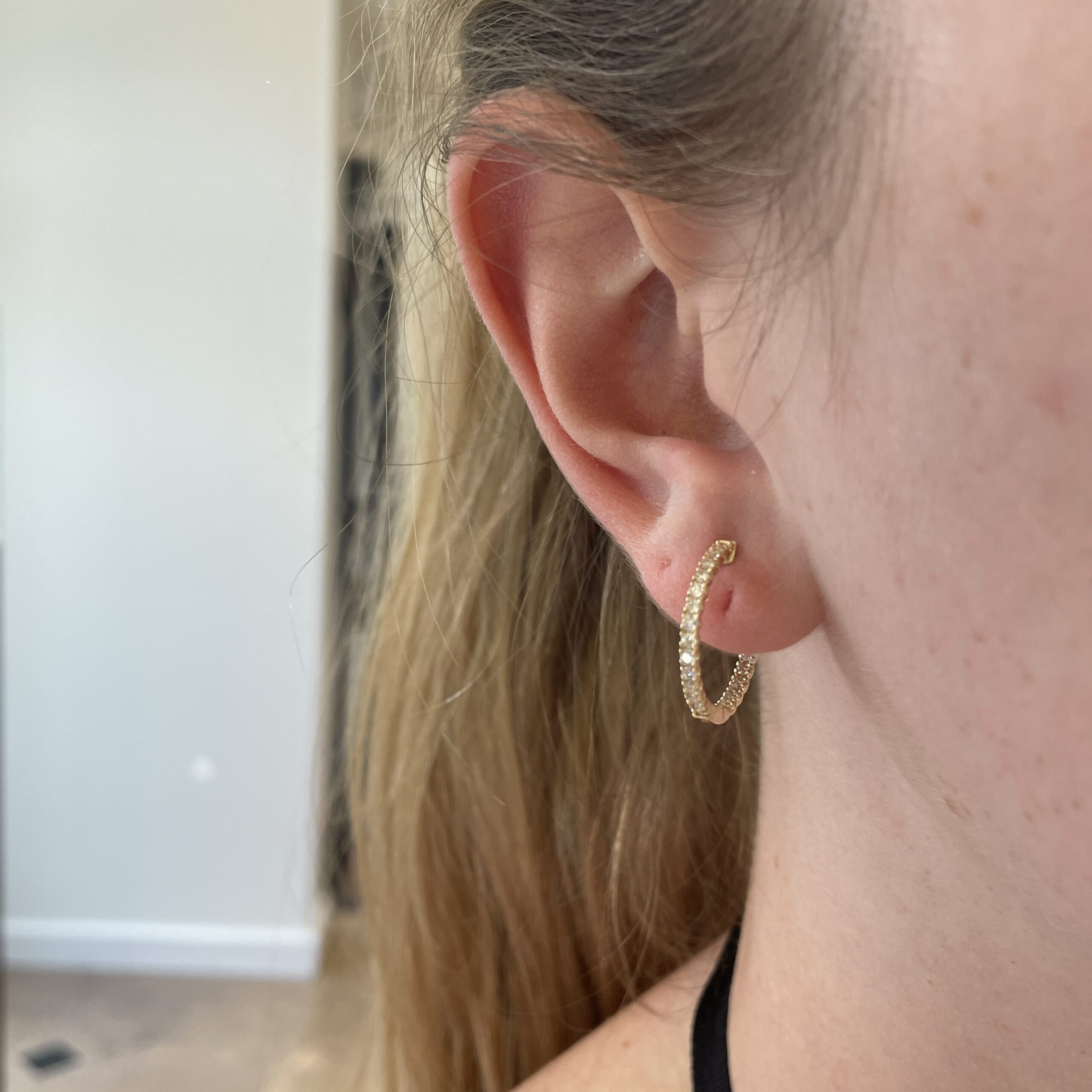 Yellow Gold Diamond In and Out Hoop Earrings