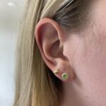 White Gold Peridot Stud Earrings with Diamond Halo