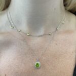 White Gold Peridot Necklace with Diamond Halo