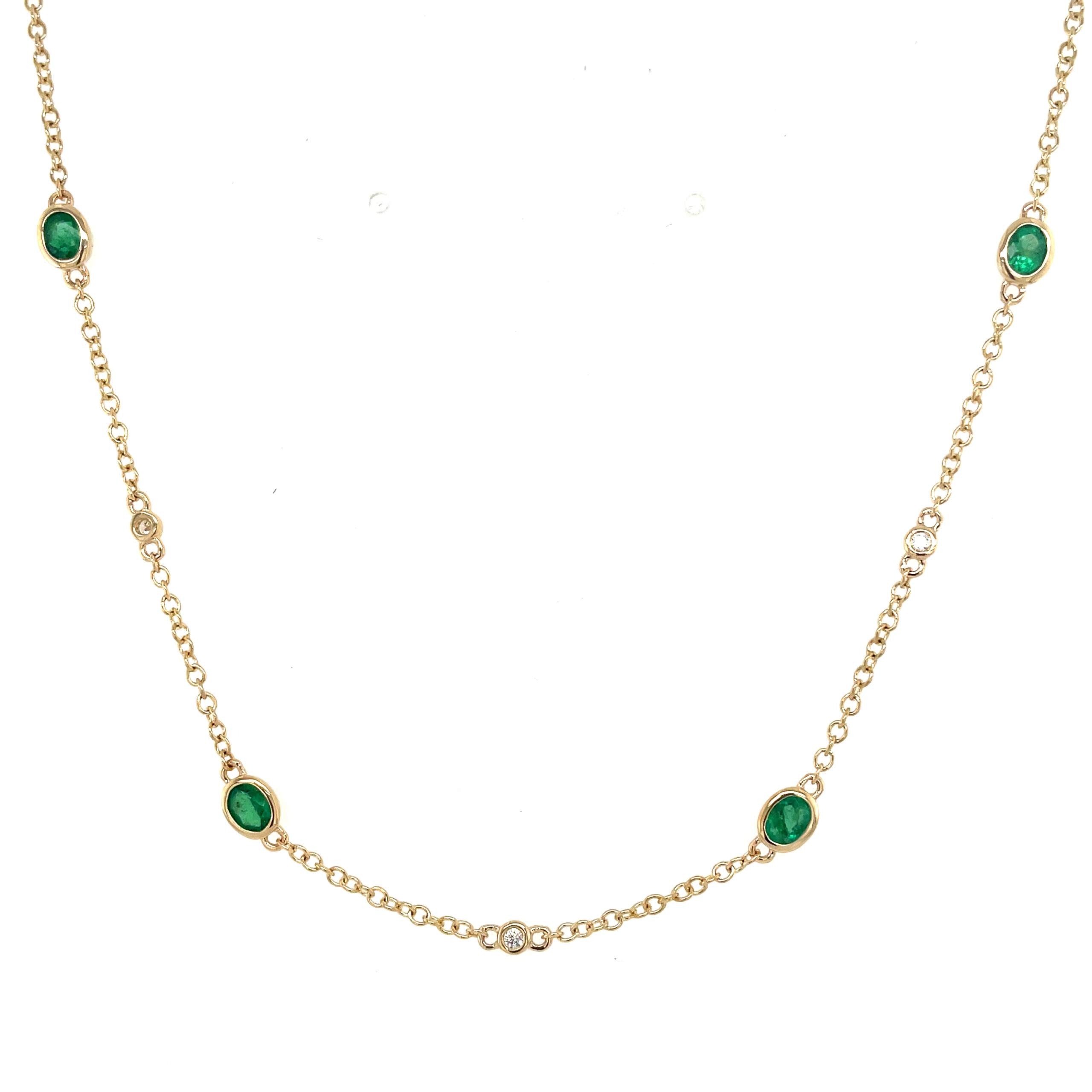 Yellow Gold Emerald and Diamond Station Necklace