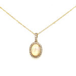 Yellow Gold Opal Pendant Necklace with Diamond Halo