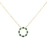 Yellow Gold Emerald and Diamond Circle Pendant Necklace