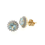 Yellow Gold Aquamarine Stud Earrings with Diamond Halo