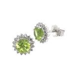 White Gold Peridot Stud Earrings with Diamond Halo