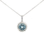 White Gold Aquamarine Necklace with Diamond Halo