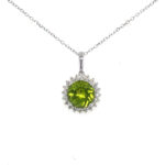 White Gold Peridot Necklace with Diamond Halo