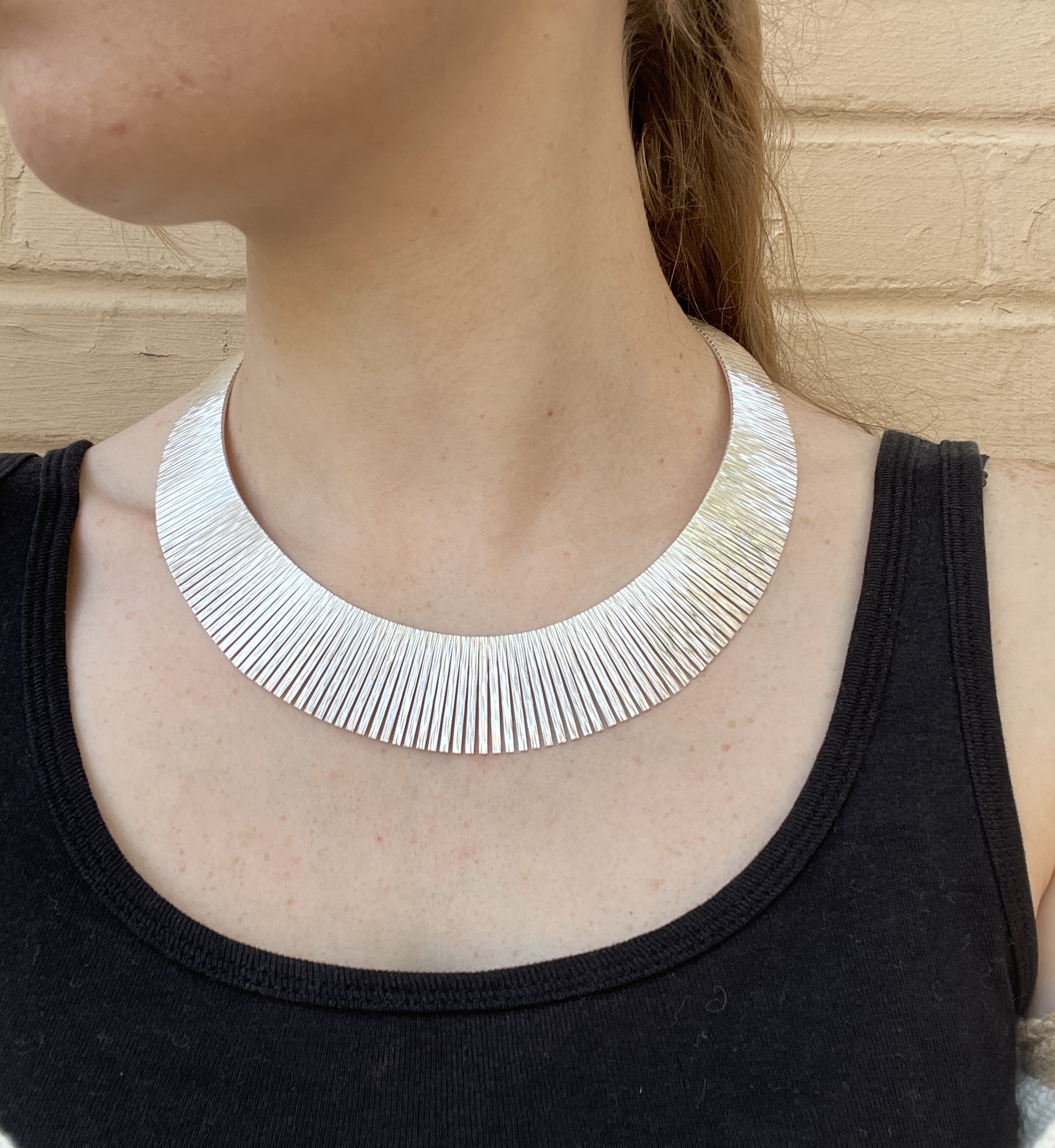 Estate: Sterling Silver Graduated Rib Collar Necklace