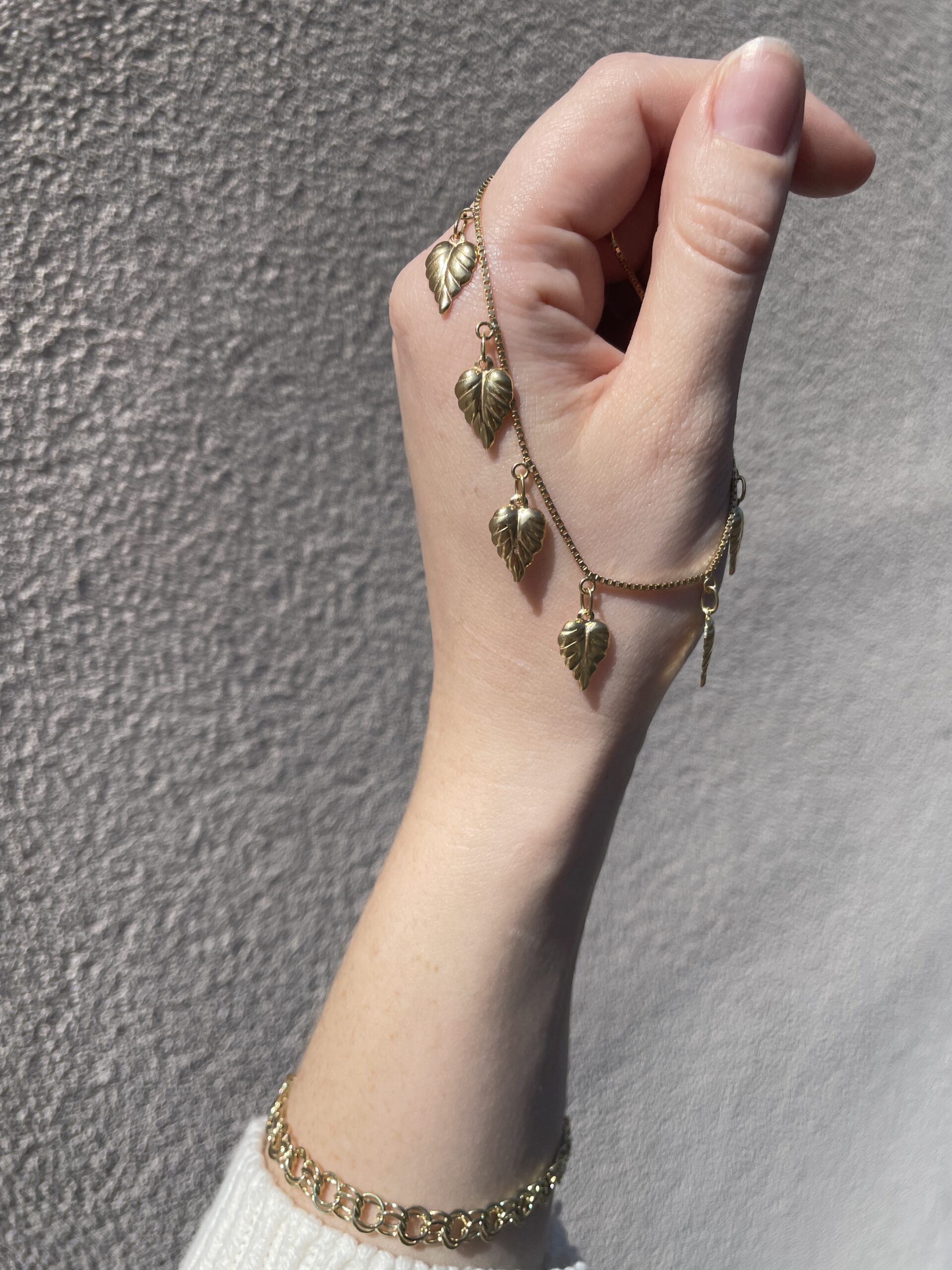 Estate: Yellow Gold Bracelet with Leaf Dangles