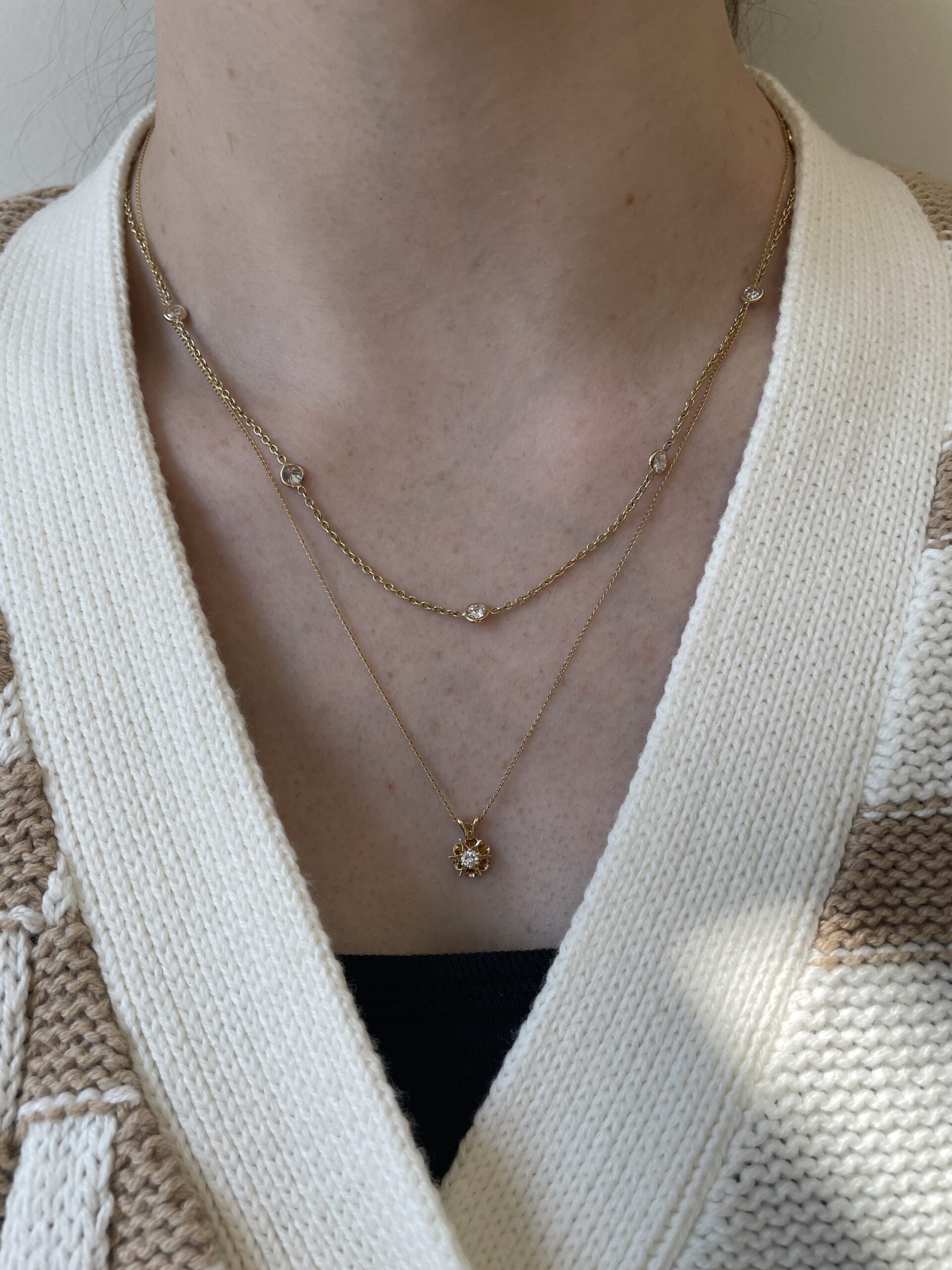 Estate: Yellow Gold Diamond Station Necklace