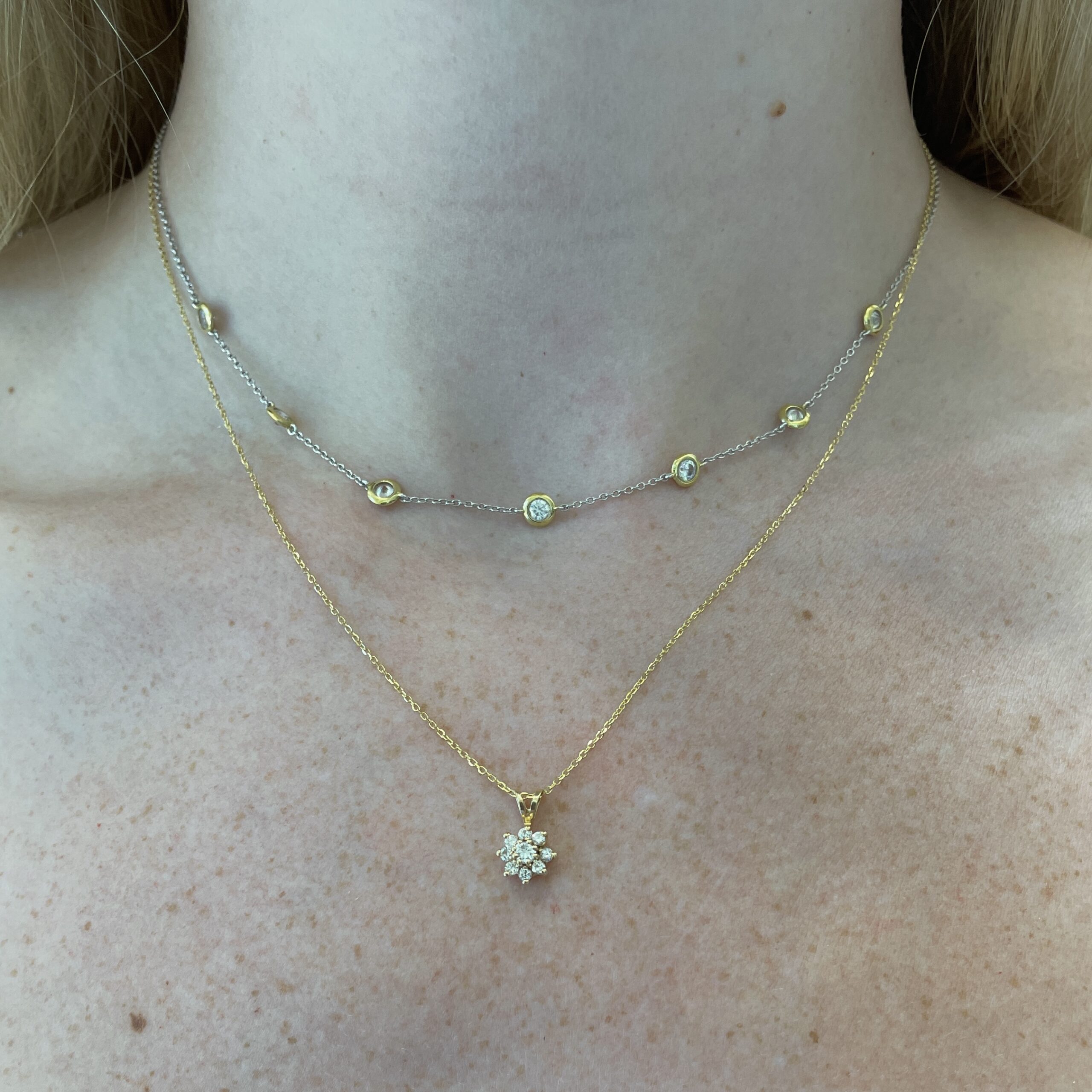 Estate:  Yellow Gold Diamond Cluster Necklace