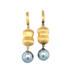 Estate: Yellow Gold Drop Earrings with Tahitian Pearls