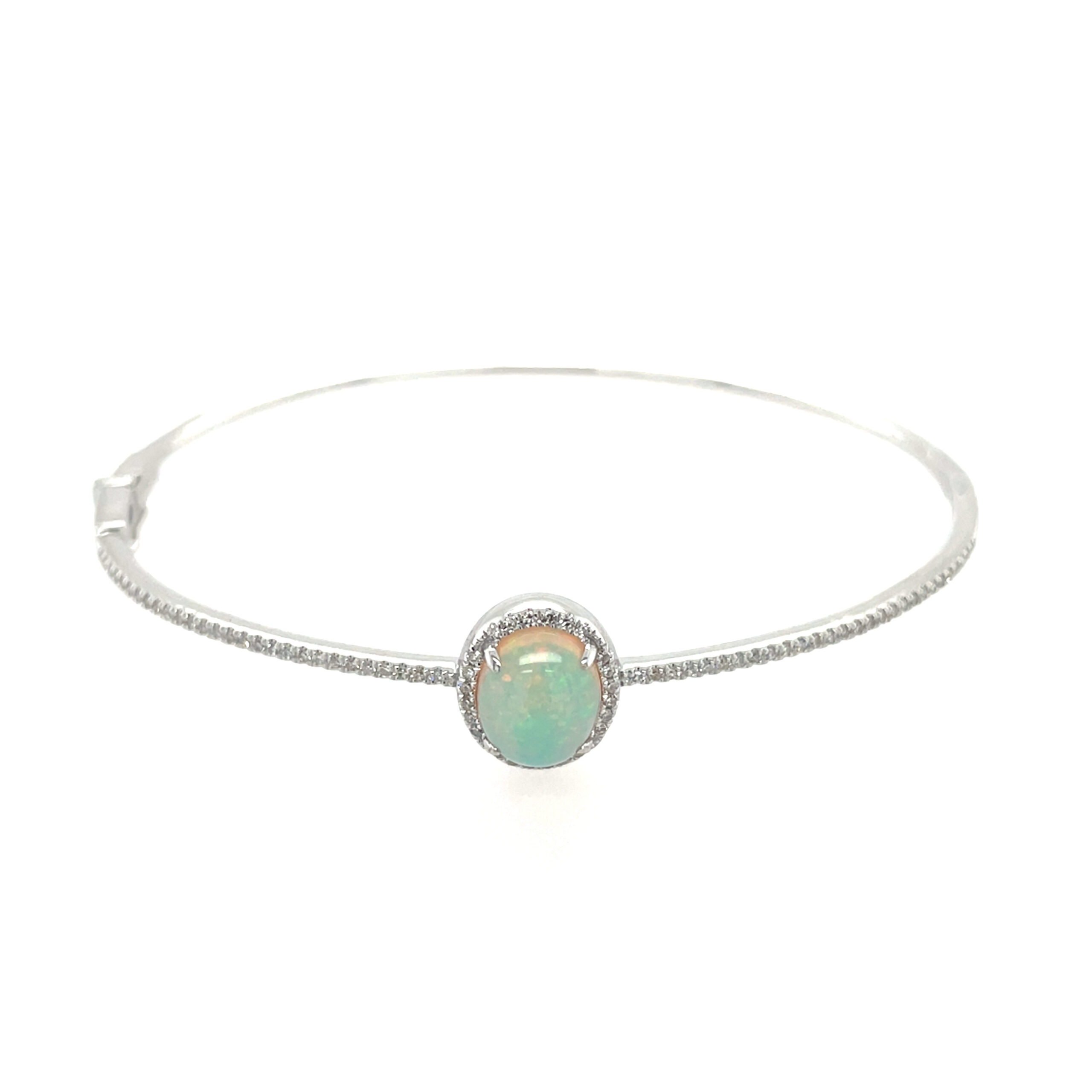 White Gold Bangle with Diamonds & Opal