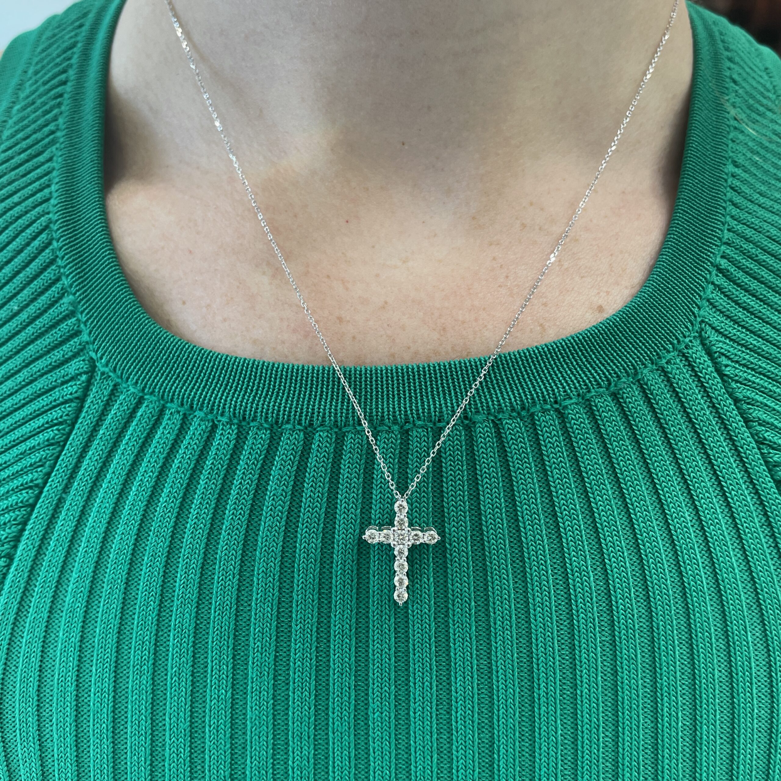 White Gold Diamond Cross Pendant Necklace