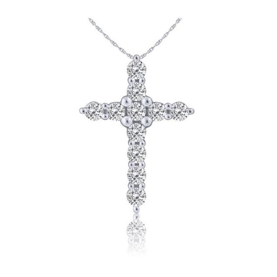 White Gold Diamond Cross Pendant Necklace