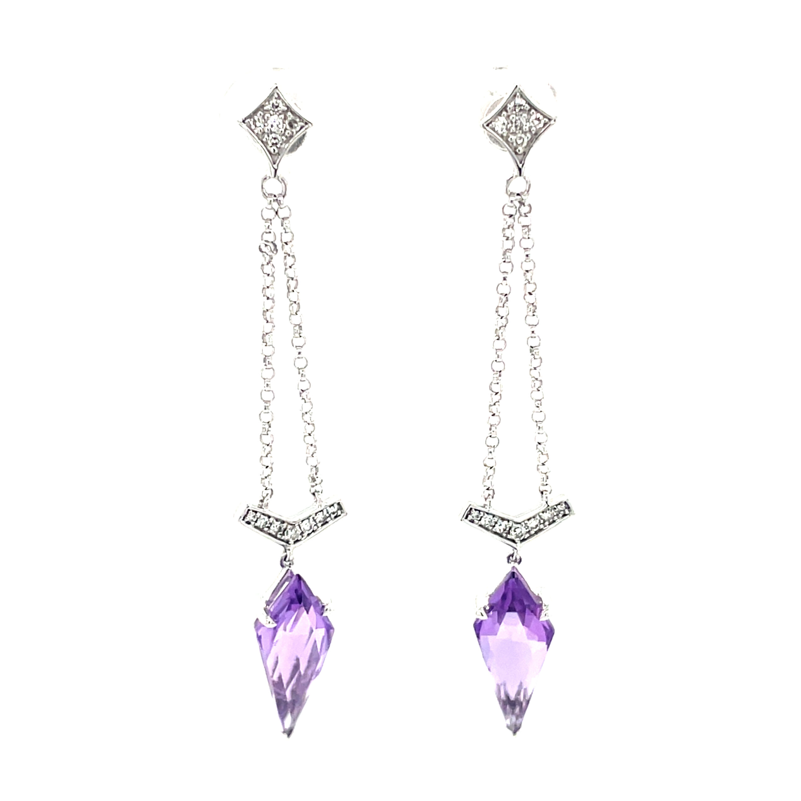 White Gold Amethyst and Diamond Chandelier Earrings