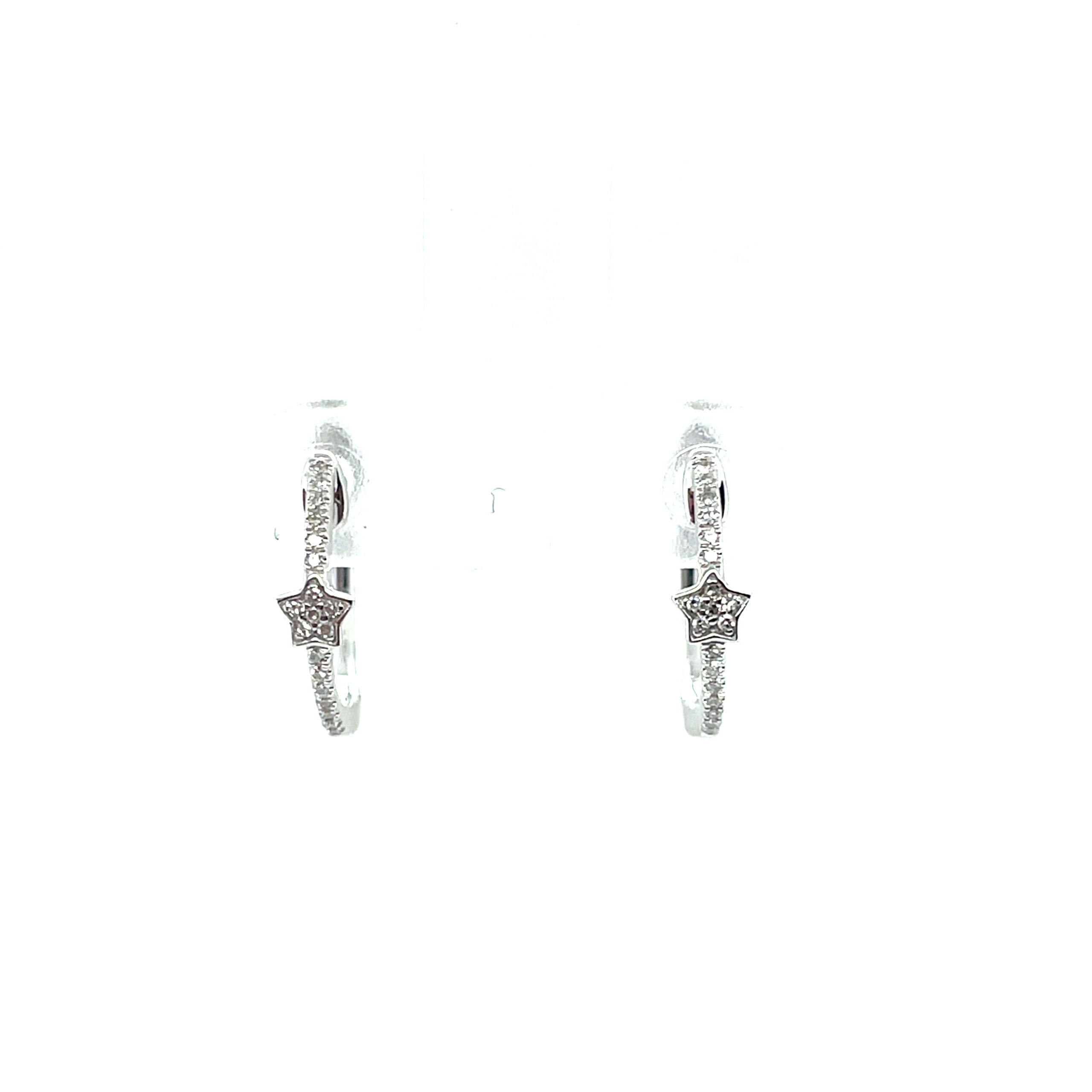 White Gold Diamond Star Huggie Hoop Earrings