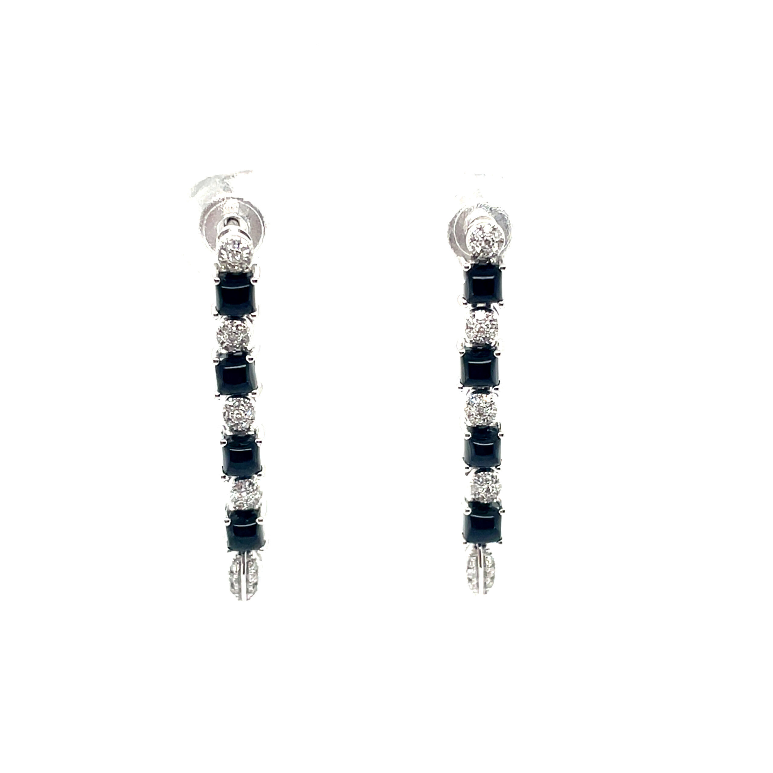 White Gold Black Onyx Drop Earrings