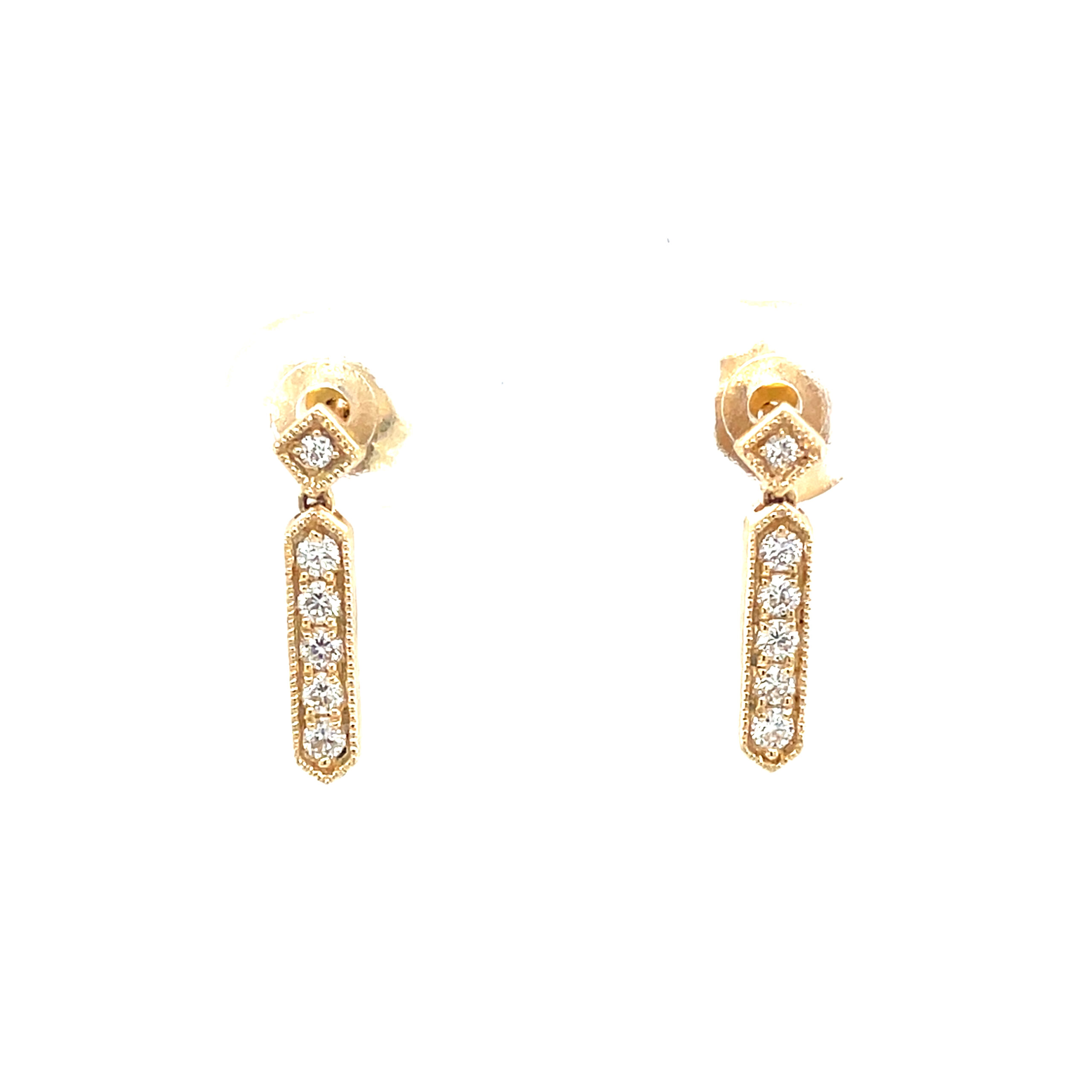 Yellow Gold Diamond Bar Earrings