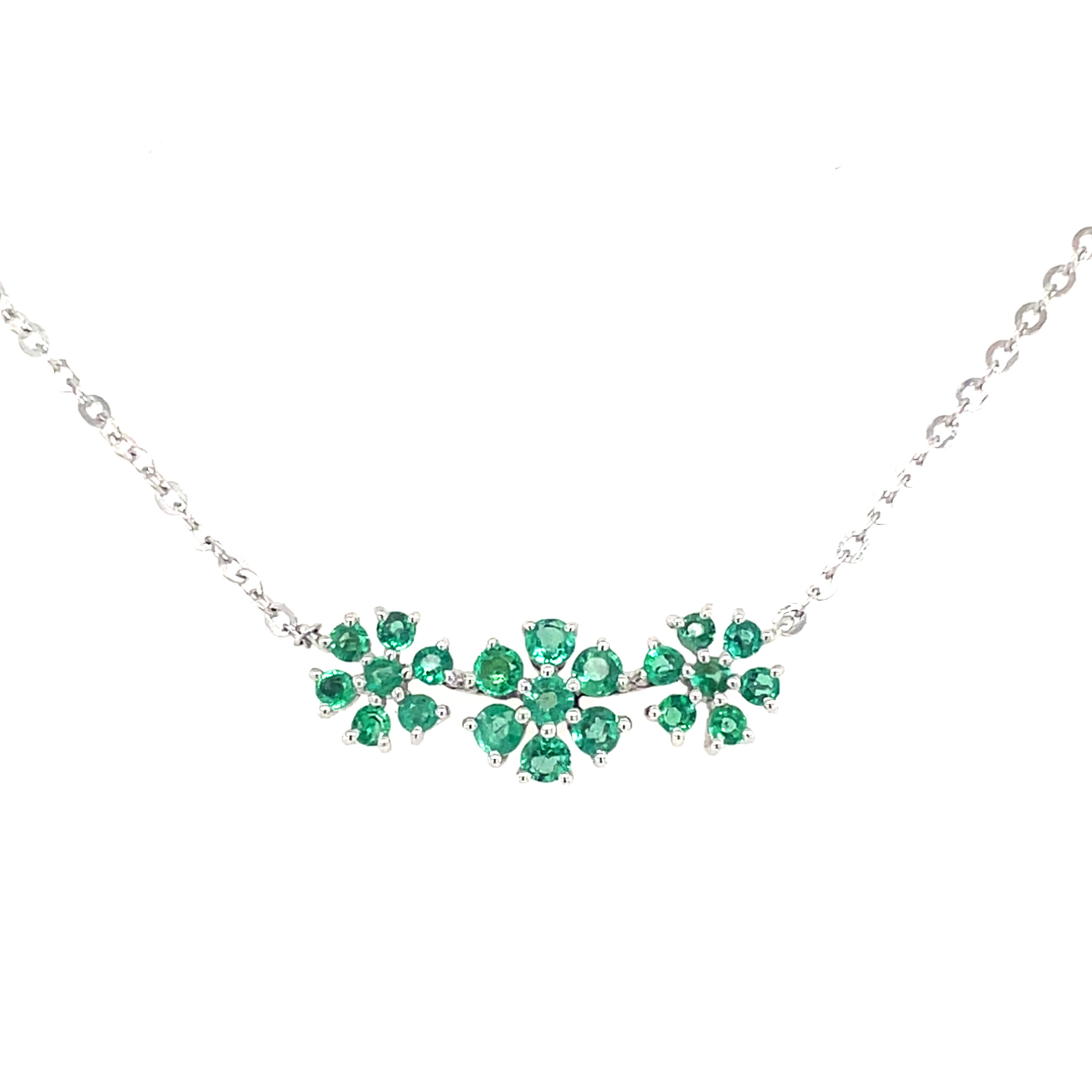 White Gold Flowers Emerald Necklace