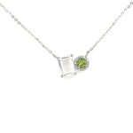 White Gold White Topaz, Peridot, & Diamond Halo Necklace