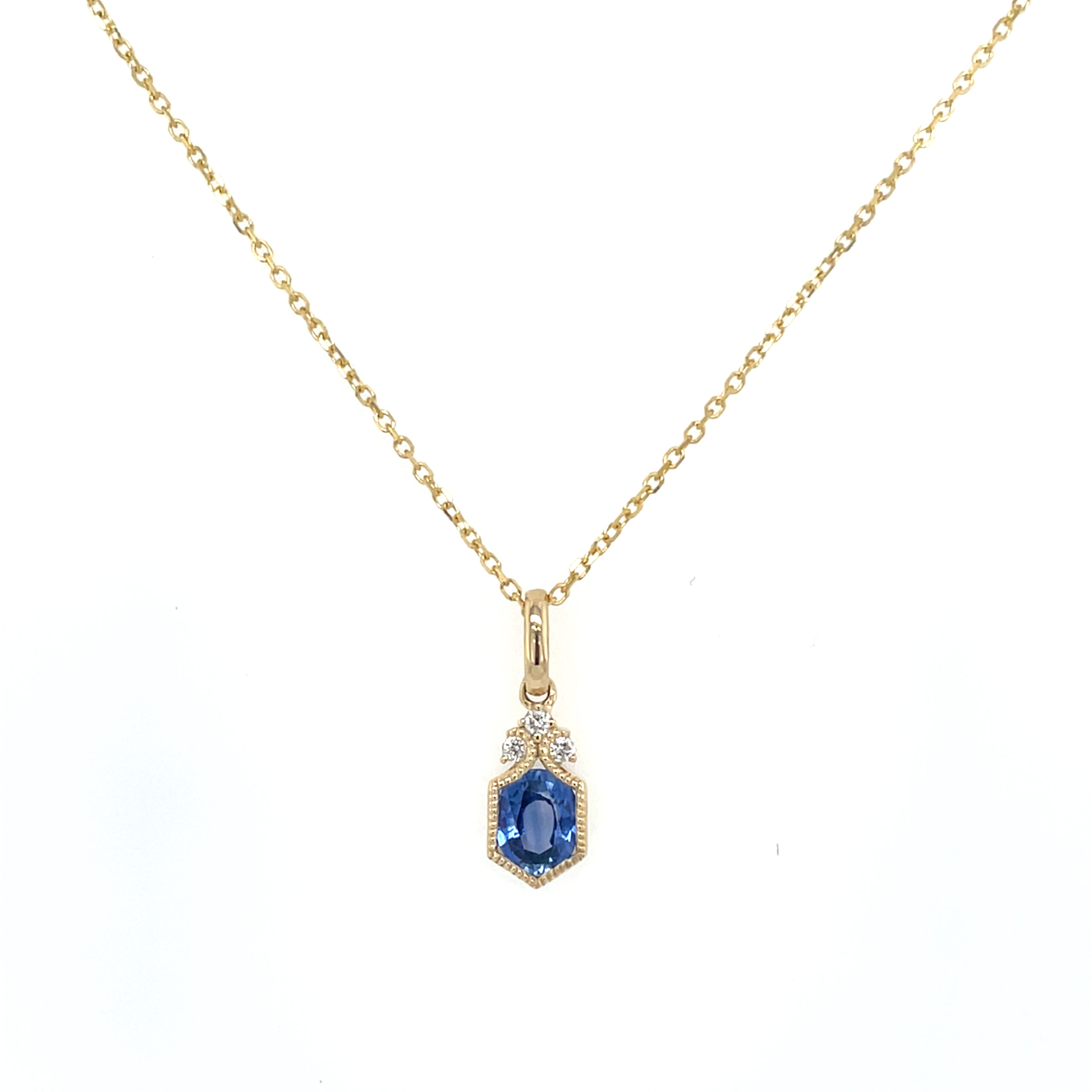 Yellow Gold Sapphire and Diamond Milgrain Necklace