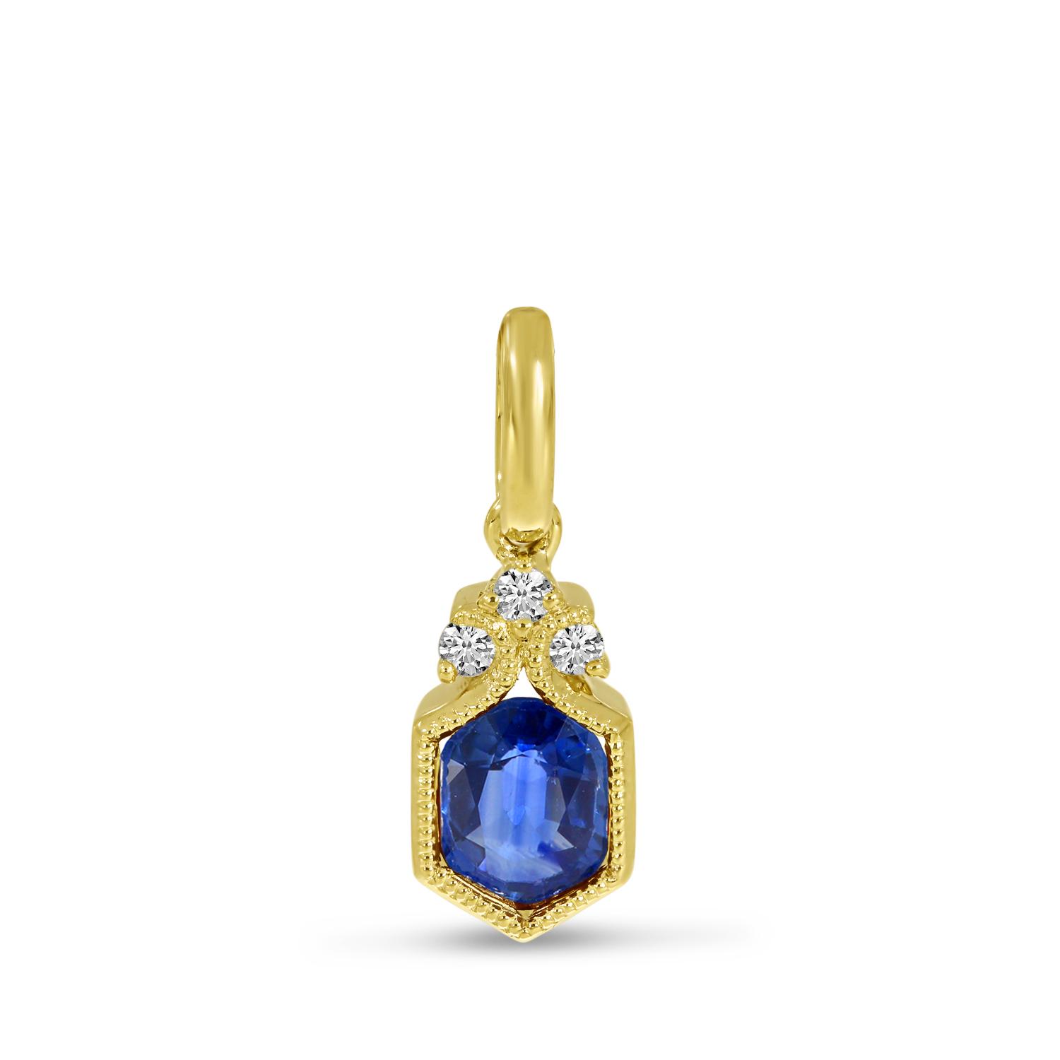 Yellow Gold Sapphire and Diamond Milgrain Necklace