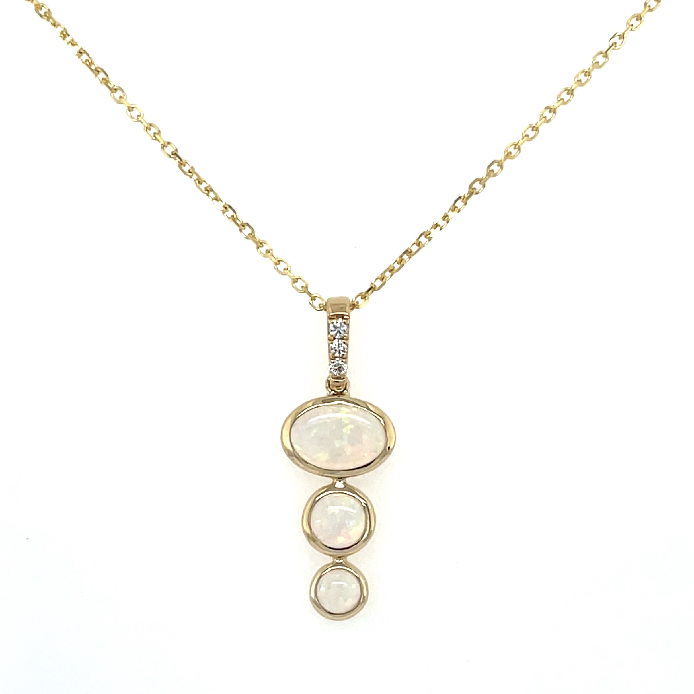 Yellow Gold Opal and Diamond Graduated Necklace