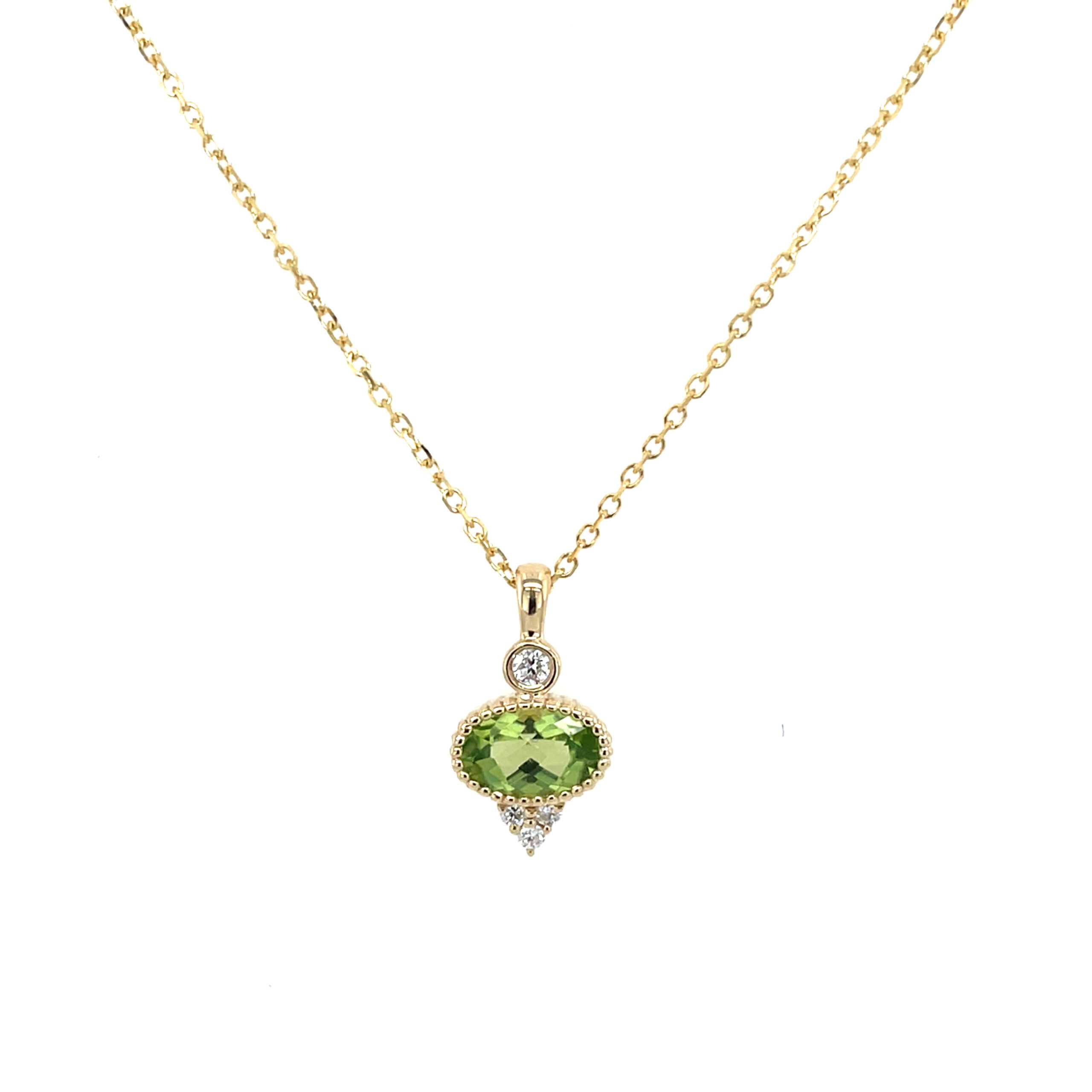 Yellow Gold Oval Peridot and Diamond Necklace