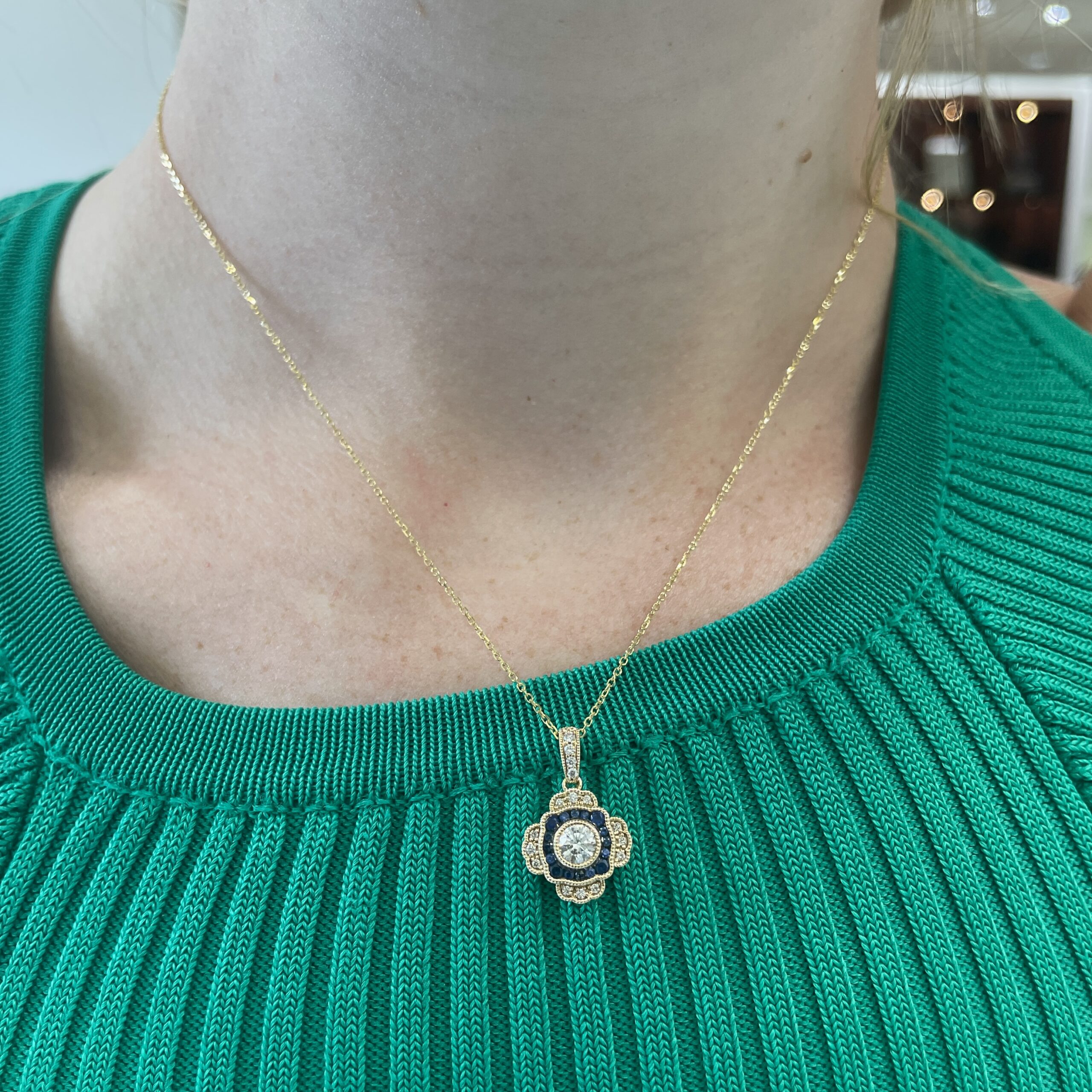 Yellow Gold Sapphire and Diamond Necklace