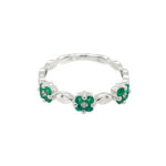 White Gold Emerald Flower Ring with Diamonds