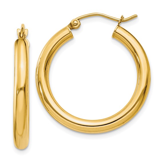 Yellow Gold Tube Hoop Earrings, 25mm