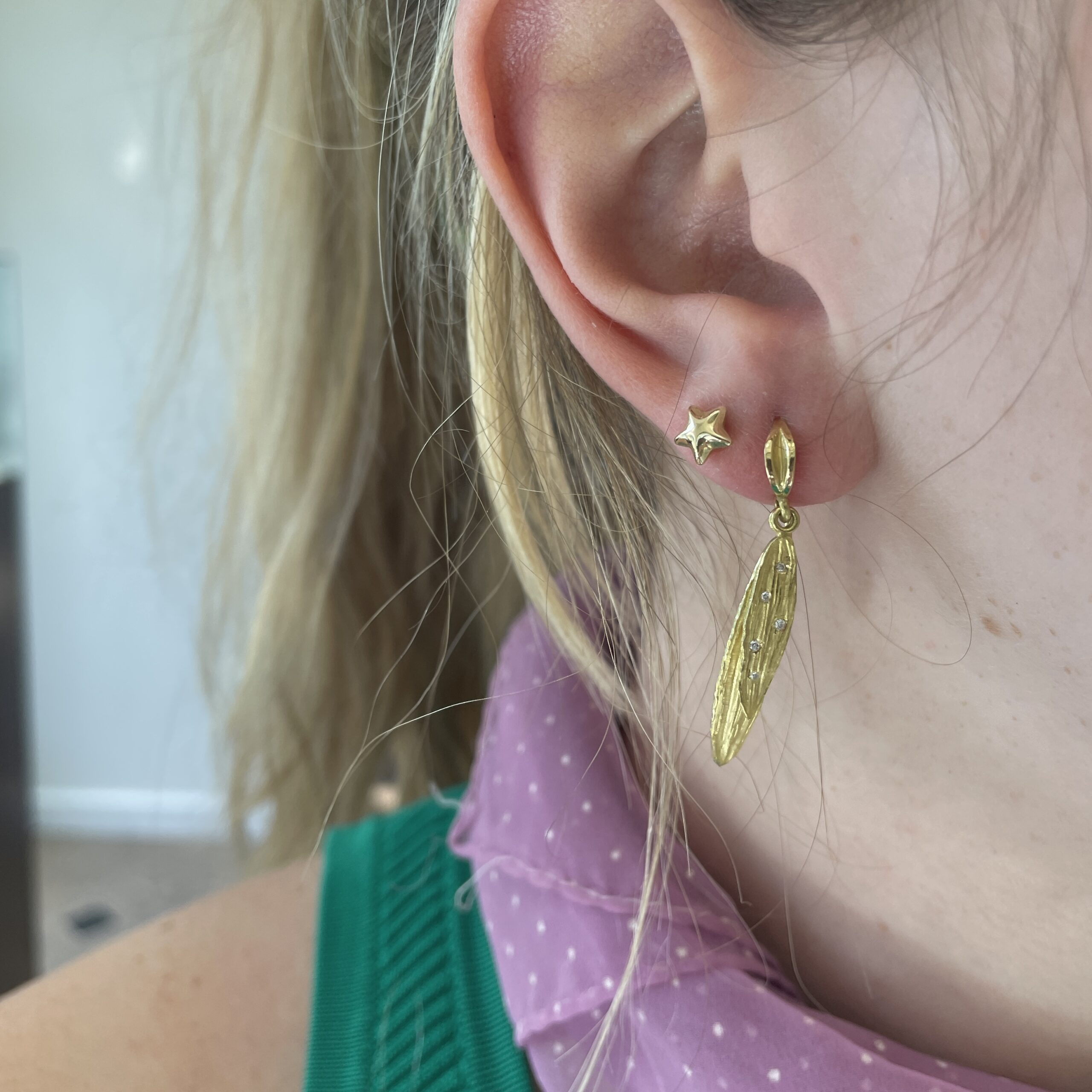 Estate: Brushed Yellow Gold Leaf Earrings