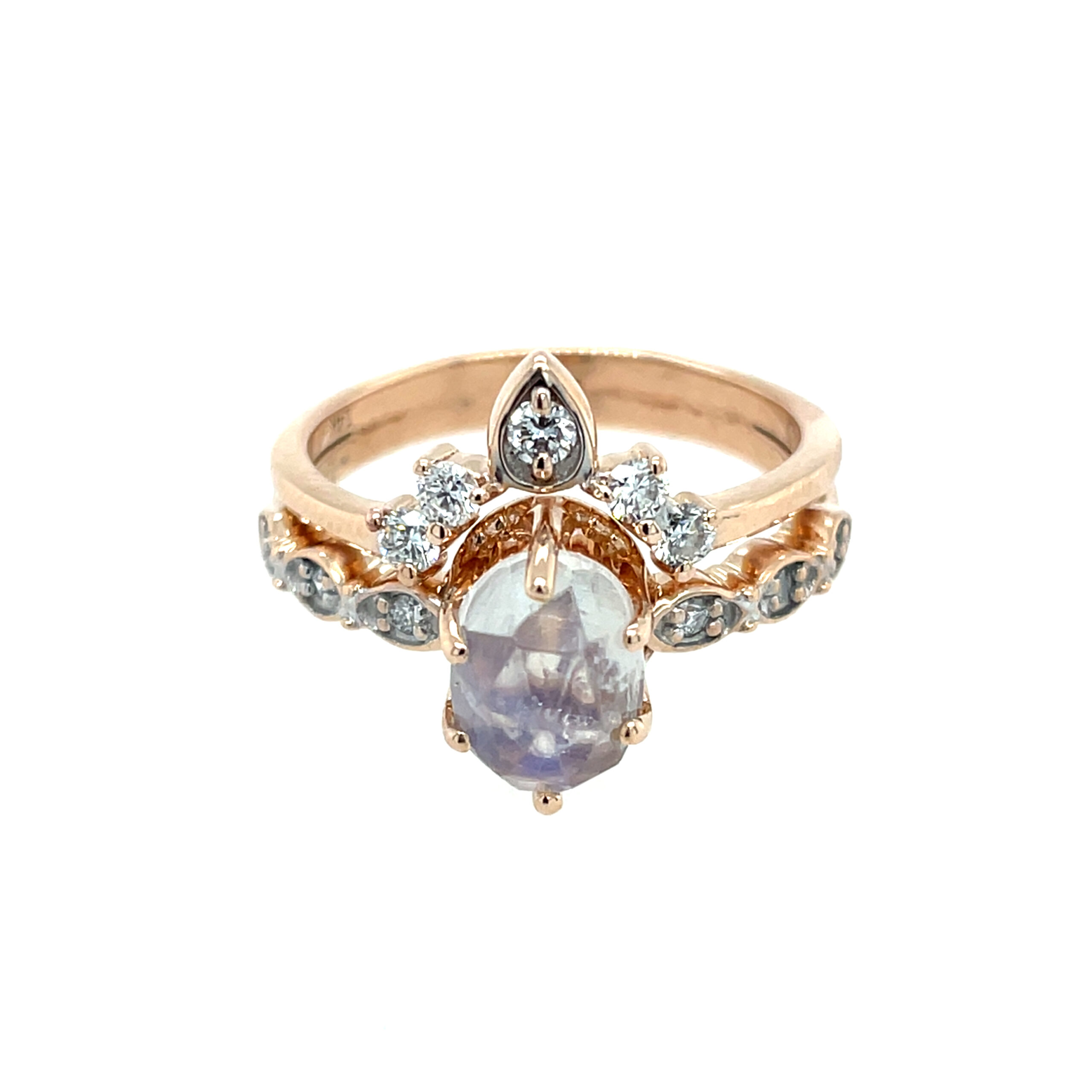 Estate: Rose Gold Moonstone Ring with Diamonds