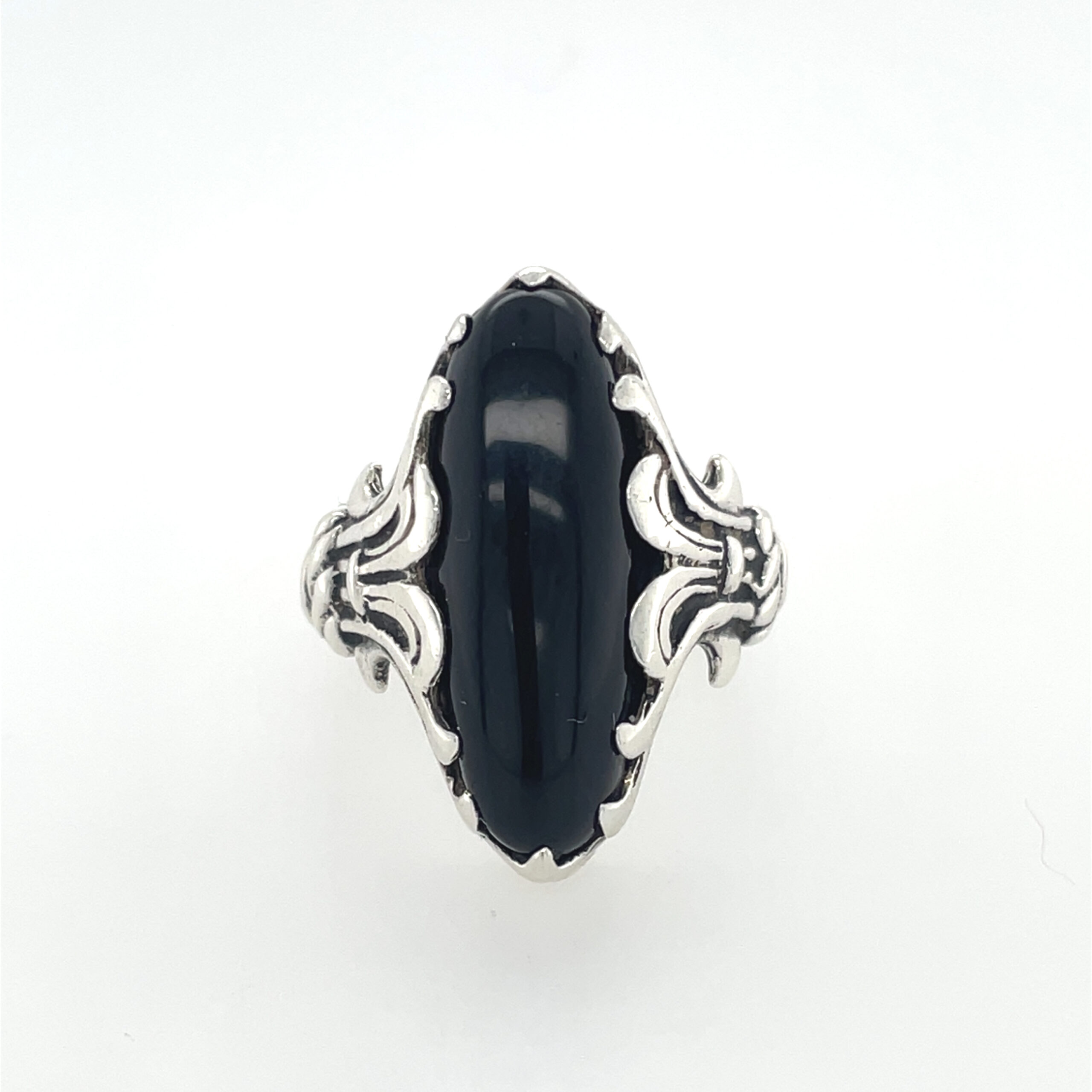 Estate:  Sterling Silver Filigree Onyx Ring