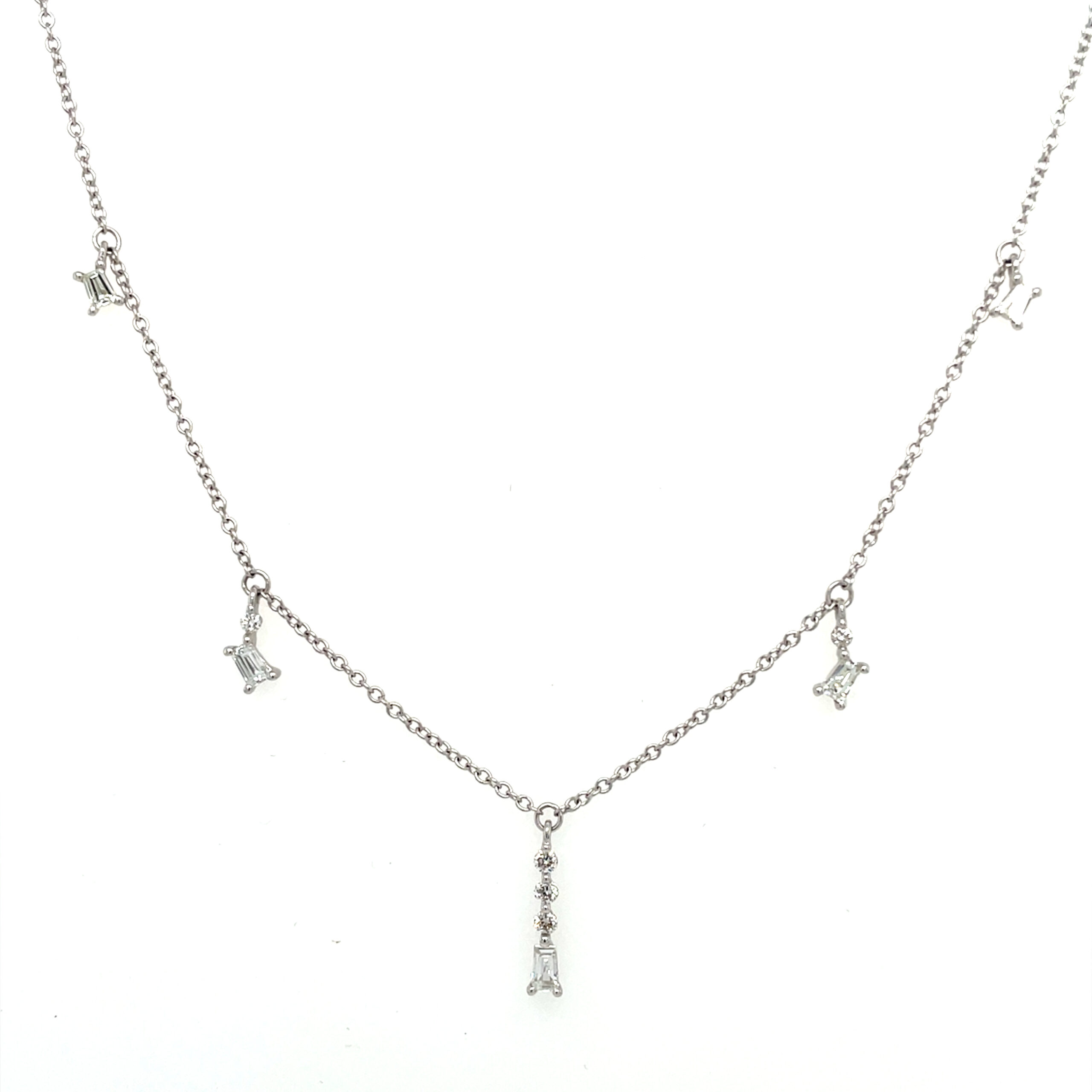 White Gold Diamond Dangle Station Necklace