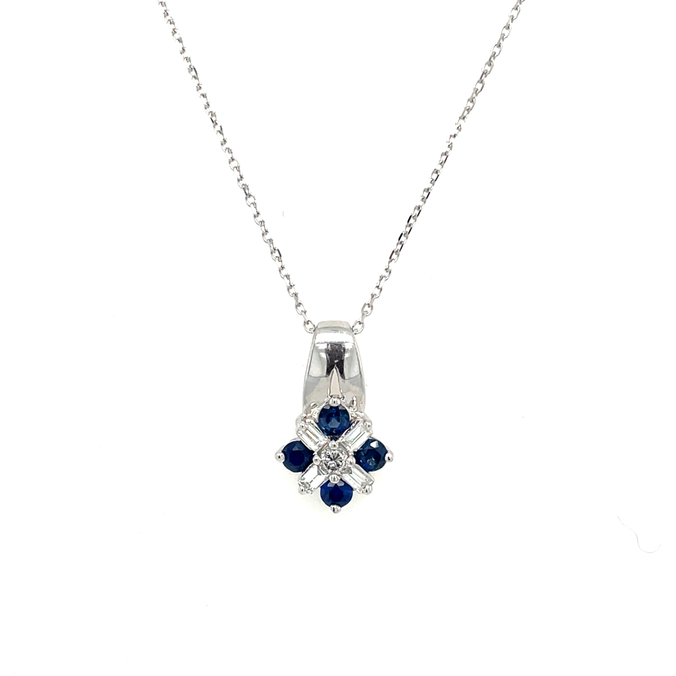 White Gold Sapphire and Diamond Pendant Necklace