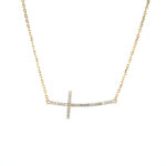 Yellow Gold Sideways Diamond Cross Necklace